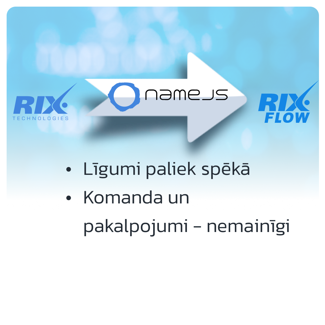 RIX Technologies AS reorganizējas – DVS Namejs turpmāk nodrošinās SIA “RIX Flow”